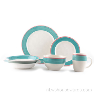 Handgeschilderde stijl gele kleur steengoed diner set